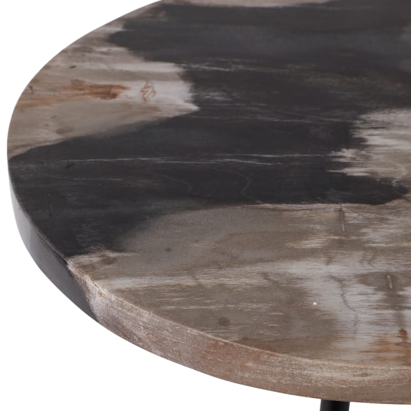 Marble Stone Accent Table Iron Base for Living Room Office - 21" Black - 15" x 15" x 20.75"