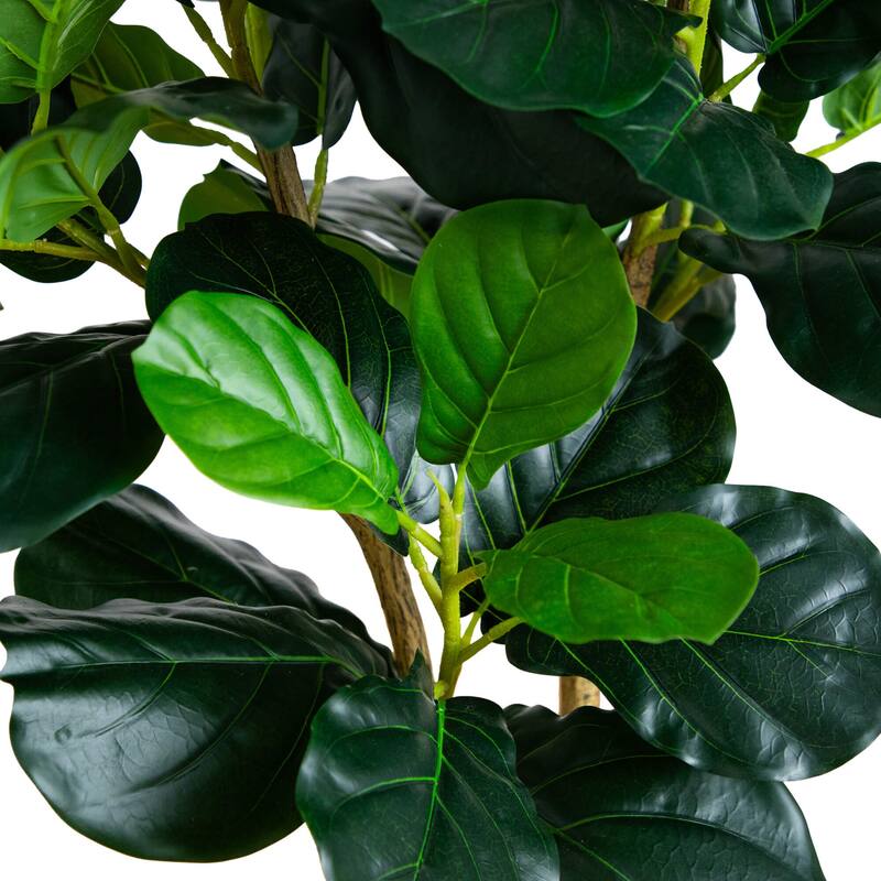 4-ft Artificial Lush Fiddle Leaf Tree in Decorative White Planter - Green
