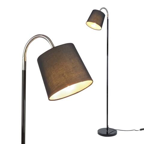 Adjustable Black Floor Lamp with Black Fabric Lamp Shade (Black) - Measures: L:10 in. x W:6 in. x H:56 in.