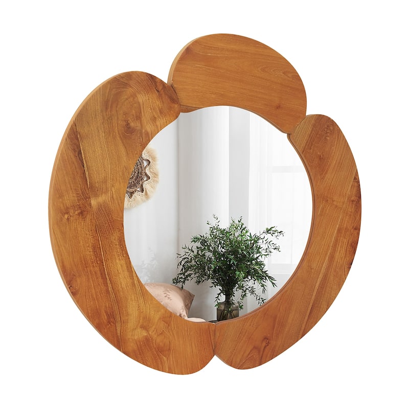 29" Wood Framed Hanging Vanity Wall Mirror with Crystal-Clear Glass for Bedroom or Hallway - 29" x 29"