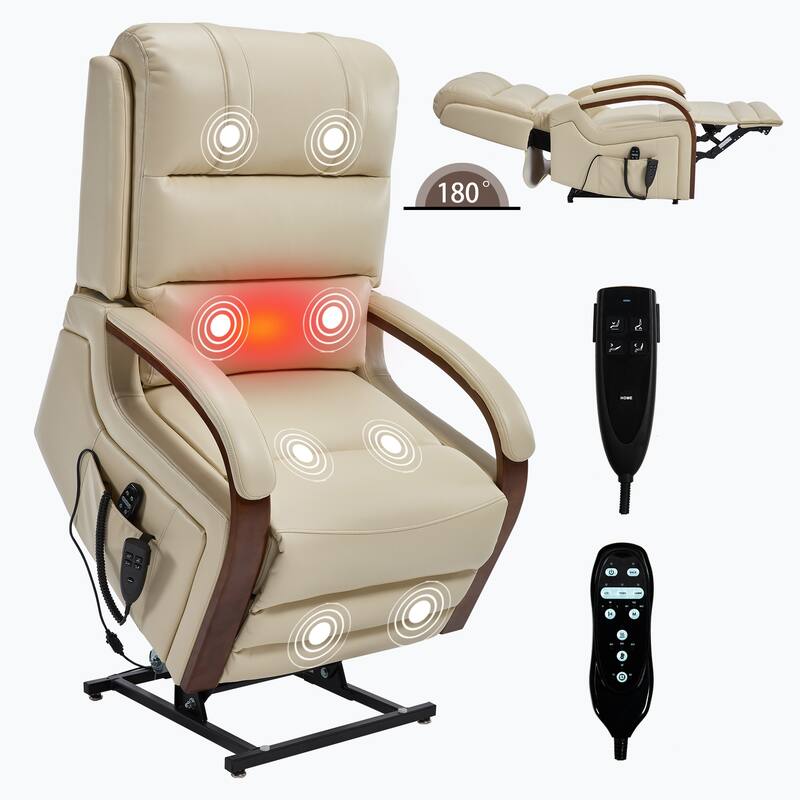 Dual Motor Power Lift Recliner with Heat Massage and Solid Wood Armrests