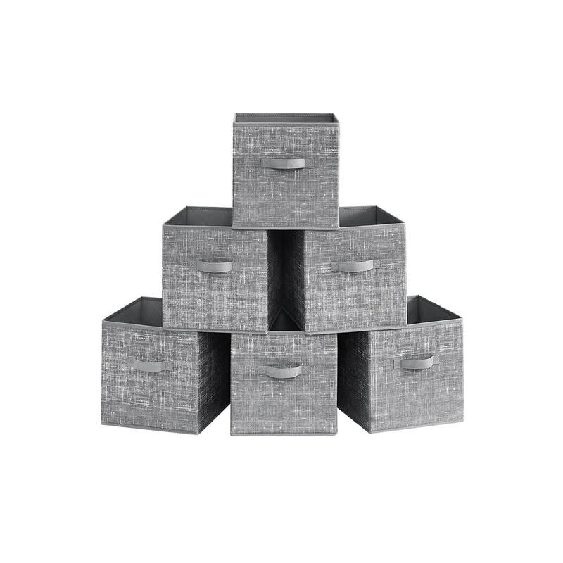 6 Fabric Foldable Storage Cubes with Handles Stylish Print Ideal for Bedroom and Living Room - Cattail-Grey-M
