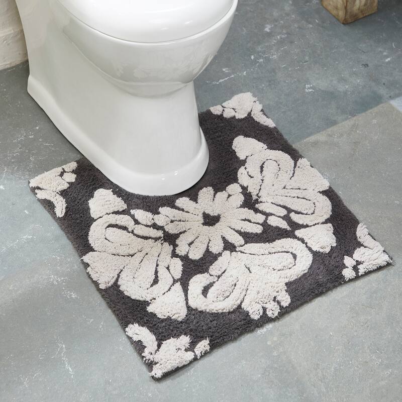 Better Trends 100% Cotton Soft & Super Absorbent Bathroom Rugs - Medallion Collection Non-Skid Latex Machine Washable Bath Mats - 20" x 20" Contour - Charcoal & Natural
