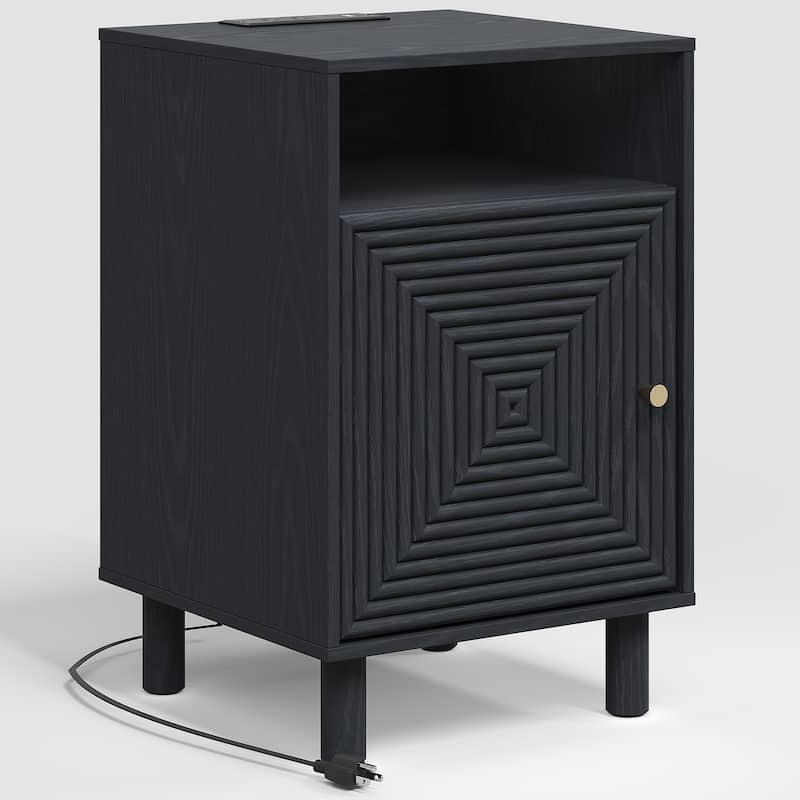 Nightstand with Charging Station and Solid Wood Legs