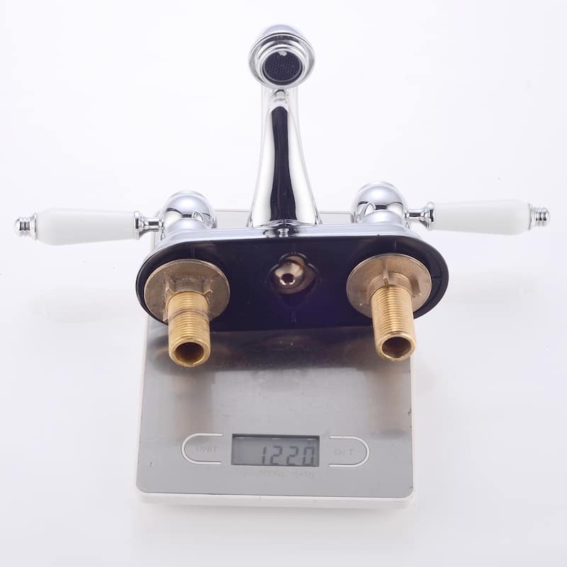 Chrome Polished Brass Centerset Bathroom Sink Faucet 4" L Lux Belle Style White Double Handles Hot and Cold Renovators Supply - Brown