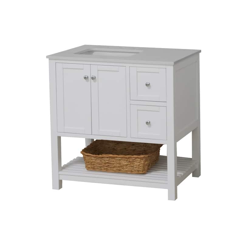 KitchenBathCollection Lakeshore 36" Bathroom Vanity with Engineered White Top