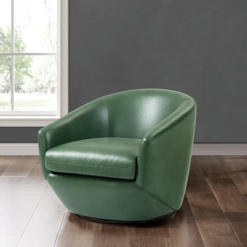 Faux Leather Velvet Upholstered Swivel Barrel Chair