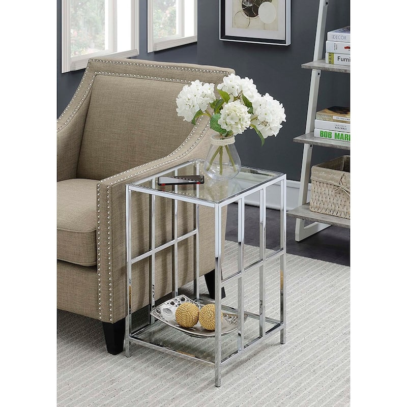 Glass End Table with Sleek Frame and Smooth Clear Surface, Contemporary Accent Side Table for Modern Living Room or Office
