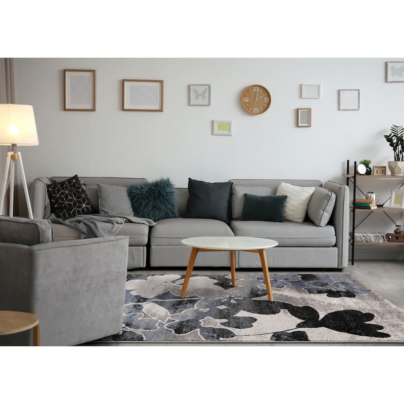 Brookfield Collection - Blue/Cream/Black Floral Rug