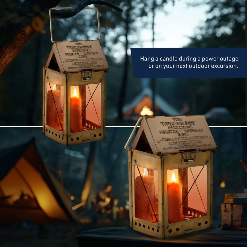 Kings County Tools Folding Brass Camping Candle Lantern with 3-Pack of Beeswax Emergency Candles