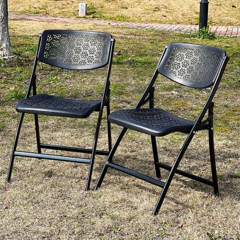 Folding Chairs with Honeycomb Design, Set of 4, Black