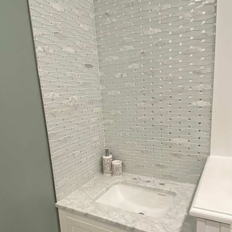 Carrara Diamond 12x12 White Polished Glass Mosaic Tile - Wall, Backsplash