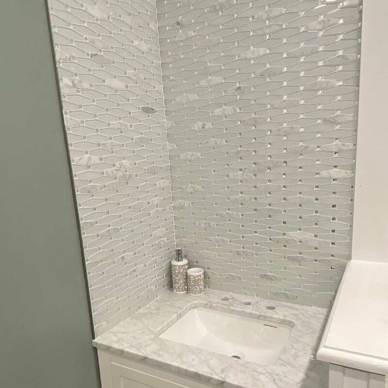 The Tile Life Carrara Diamond 12x12 White Polished Glass Mosaic Wall & Backsplash Tile
