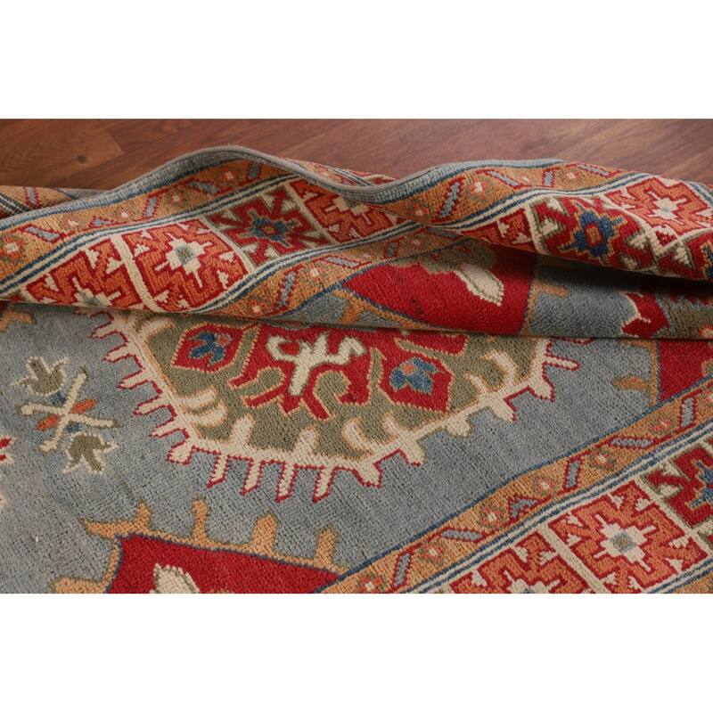 Geometric Kazak Accent Rug Hand-Knotted Oriental Blue Wool Carpet - 3'3"x 5'0"