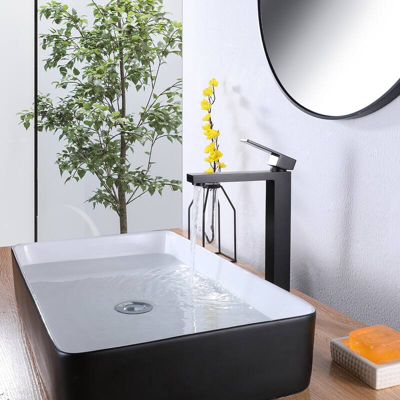 Modland 1-Hole Vessel Bathroom Sink Faucet With Deck Plate in Black/Gold