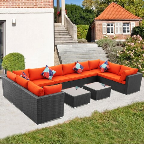GDY 12 PCS Outdoor Sofa Sets Rattan Sofa Sectional with Free Outdoor Canopy