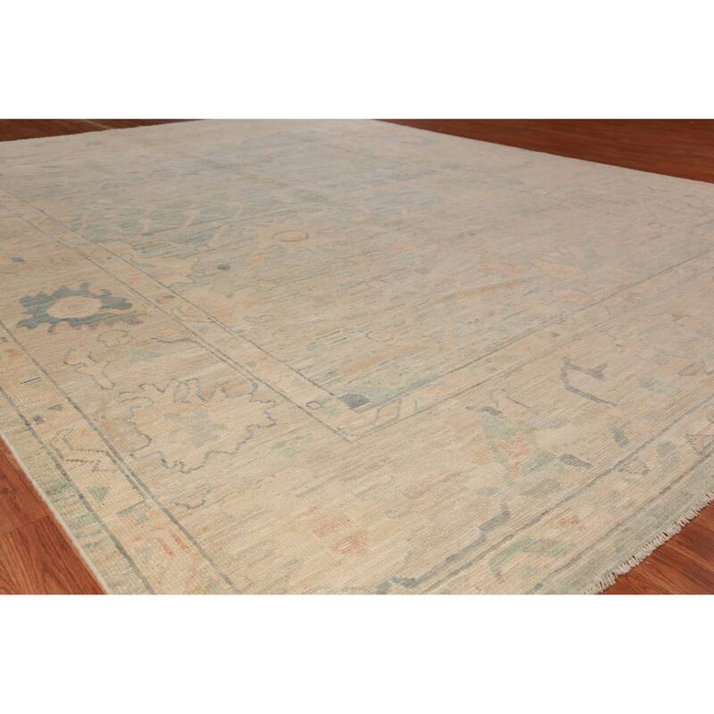 Blue Floral Oushak Oriental Area Rug Handmade Wool Carpet - 9'6" x 12'2" - 9'6" x 12'2" - Blue