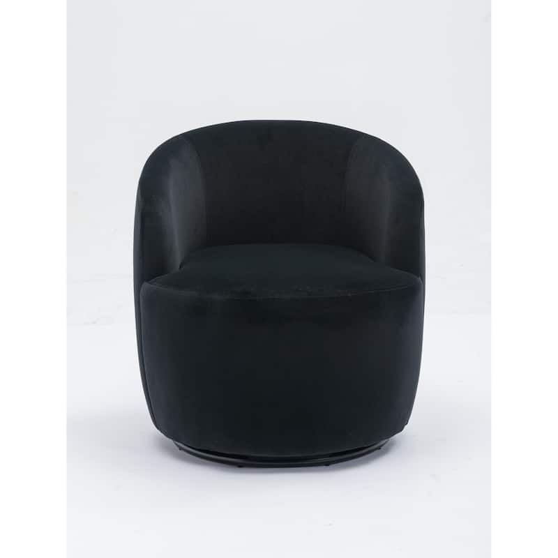 Black Velvet Modern 25.6" Upholstered Swivel Barrel Chair with Black Powder Coating and Metal Ring