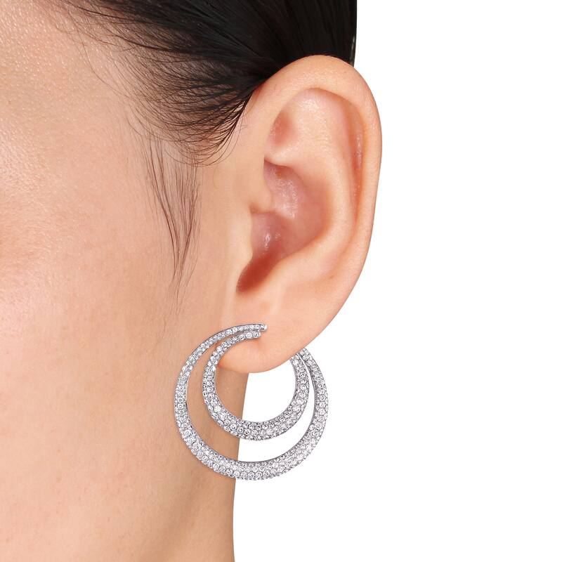 Miadora 5.92ct TDW Double Hoop Earrings in 18k White Gold