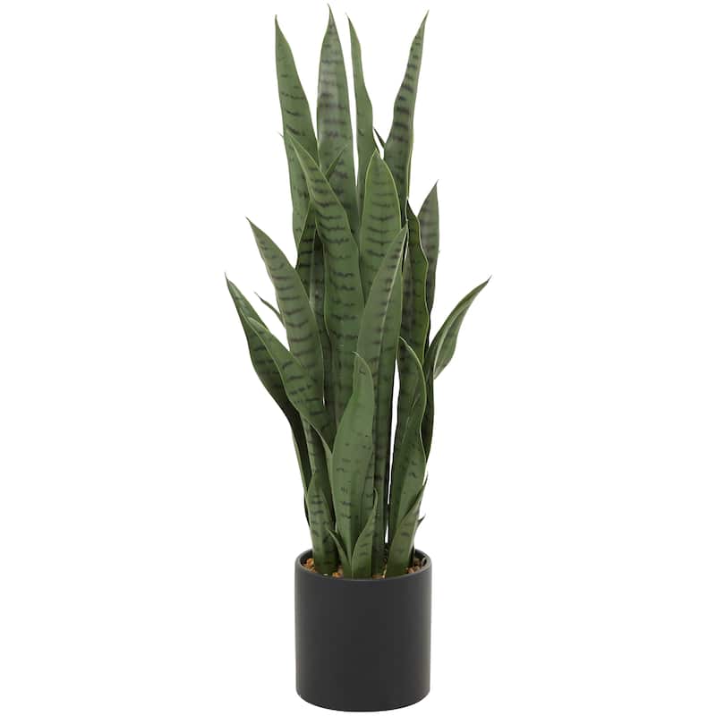 Faux Foliage Artificial Plant with Black Porcelain Pot and Stone Details - Green - Roche River Decor - 14"W x 14"L x 36"H