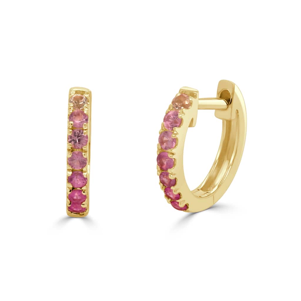 Joelle Collection 14K Yellow Gold Ombre Pink Sapphire Huggie Earrings