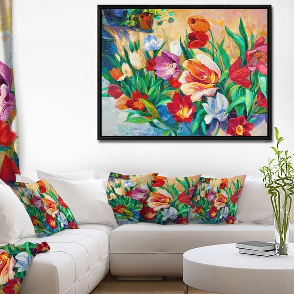 Shop Designart Bouquet Of Colorful Flowers Large Floral Wall Art Framed Canvas Overstock 18956627