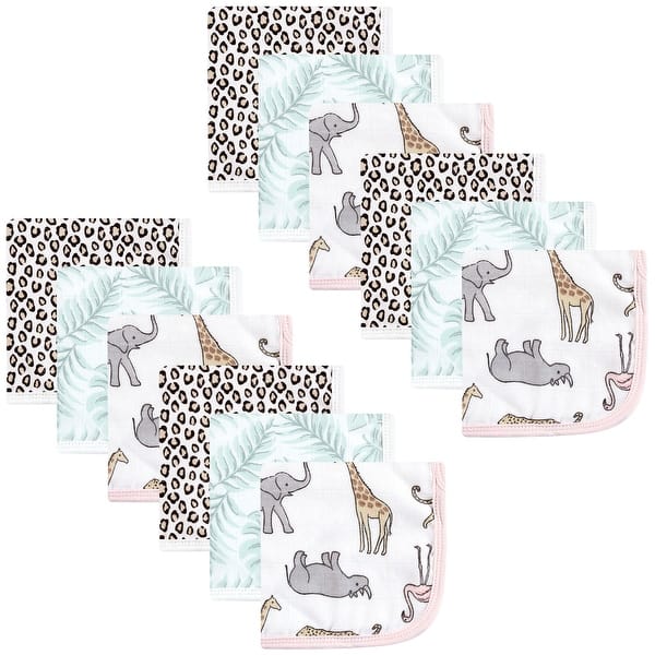 slide 1 of 1, Hudson Baby Infant Girl Cotton Muslin Washcloths, Modern Pink Safari, One Size - Modern Pink Safari - One Size