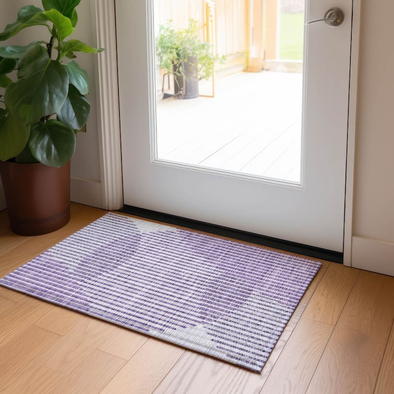 Machine Washable Indoor/ Outdoor Abstract Stripe Chantille Rug