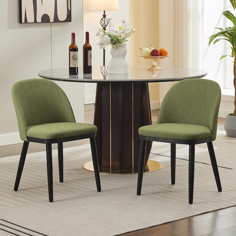 Set of 2 Linen Fabric Upholstered Kitchen Dining Chairs for Kitchen Restaurant