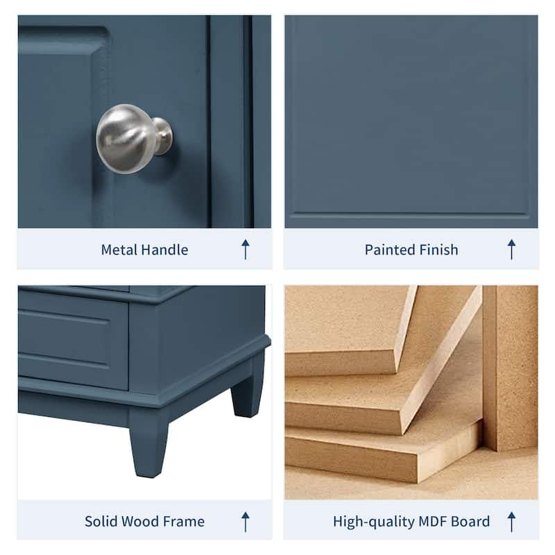 36" Freestanding Bathroom Vanity with Ceramic Sink, Solid Wood & MDF Cabinet, 3 Drawers & Shelves, Painted Finish