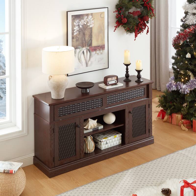 Embossed Pattern TV Stand, TV and Media Console - Cherry