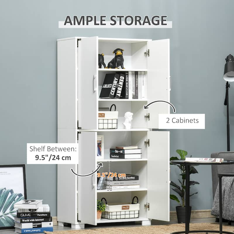 Freestanding Kitchen Pantry with 4 Door Cupboard and Storage Shelves