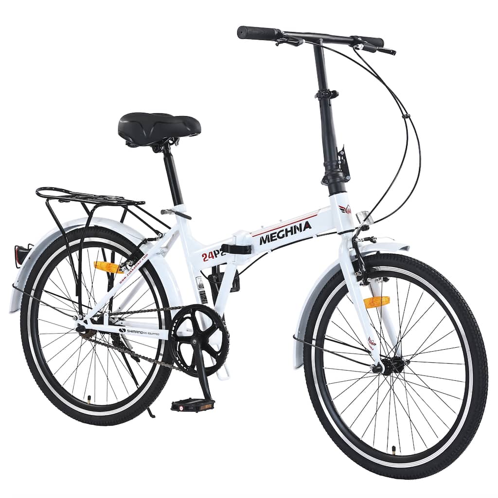 24 Inch Folding Bike for Adults with Fenders,Steel Frame Single Speed City Commuter,Dual V-Brake Portable Compact Bicycle
