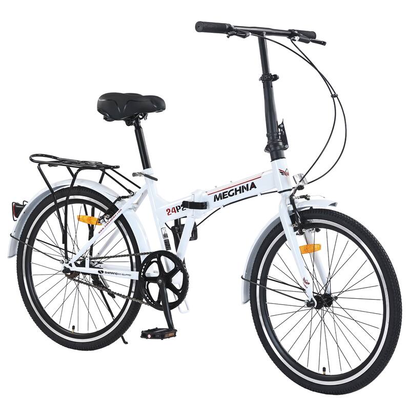 Folding City Commuter Bike - Steel Frame, Single Speed, Fenders, Dual V-Brake, Portable - 24