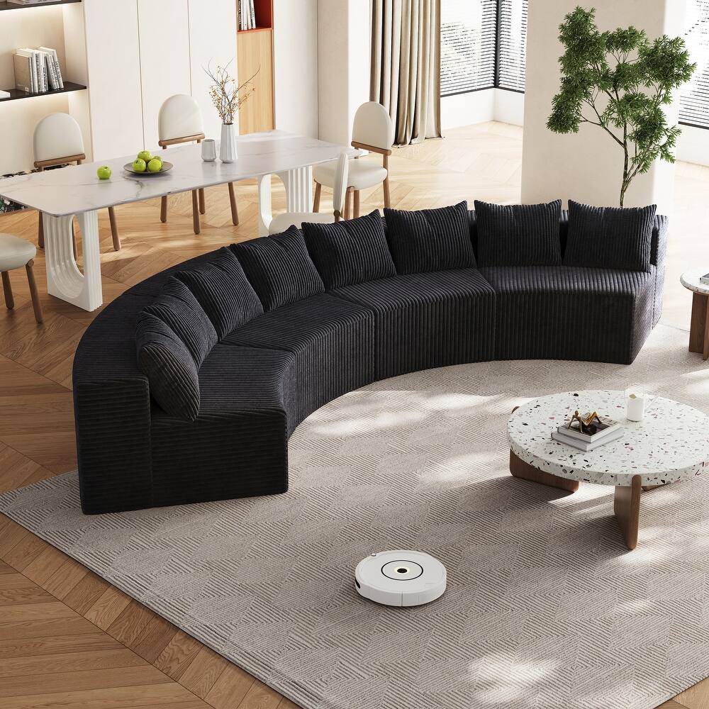 Symmetrical Curved Sectional Sofa Corduroy Modular Semi Circular Couch