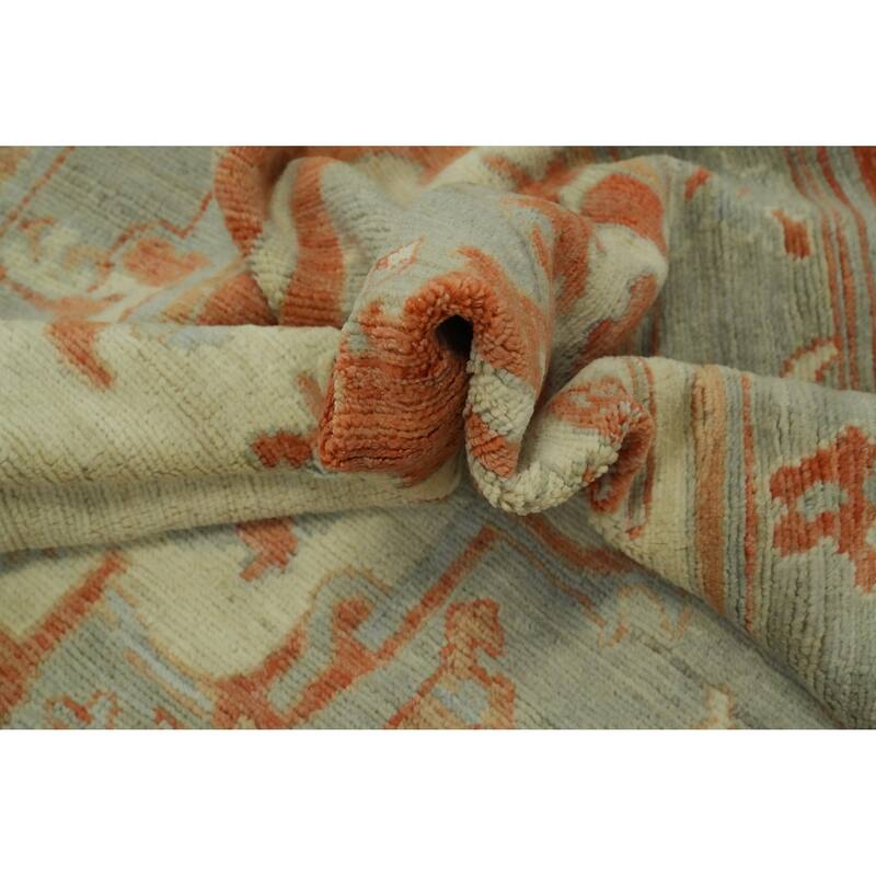 Vegetable Dye Wool Oushak Turkish Area Rug, Medallion Geometric Carpet - 9' 6'' X 8' 3''