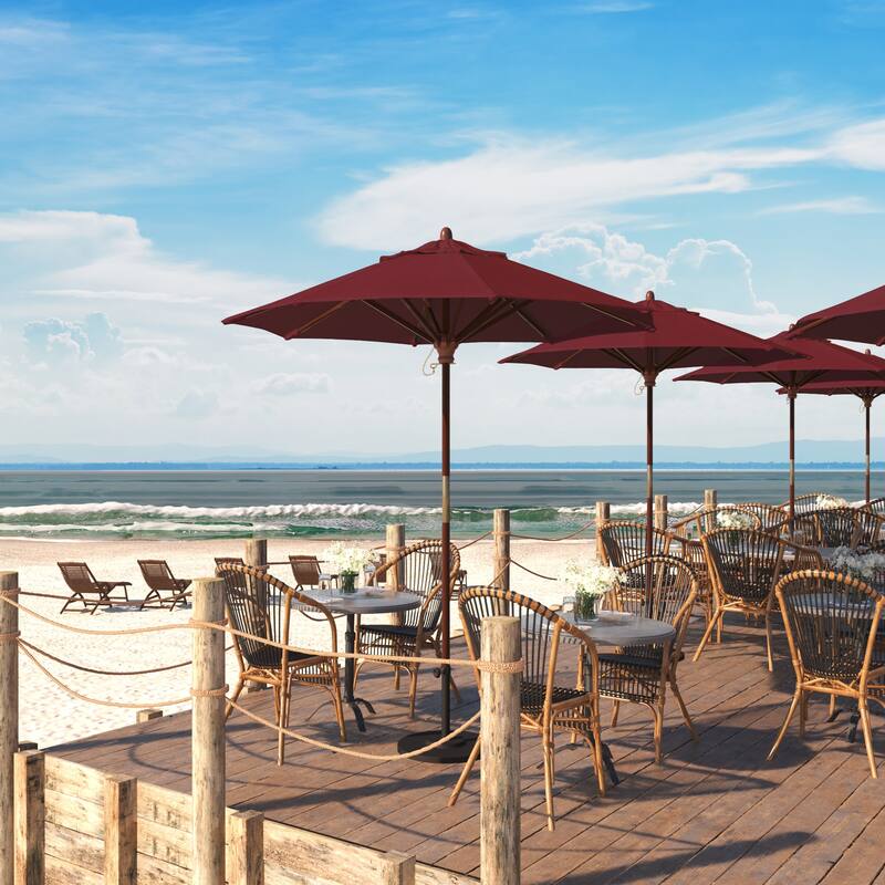 California Umbrella 7.5' Round Marenti Wood Frame Patio Umbrella with Pacifica Fabric, Base Not Included - Burgundy