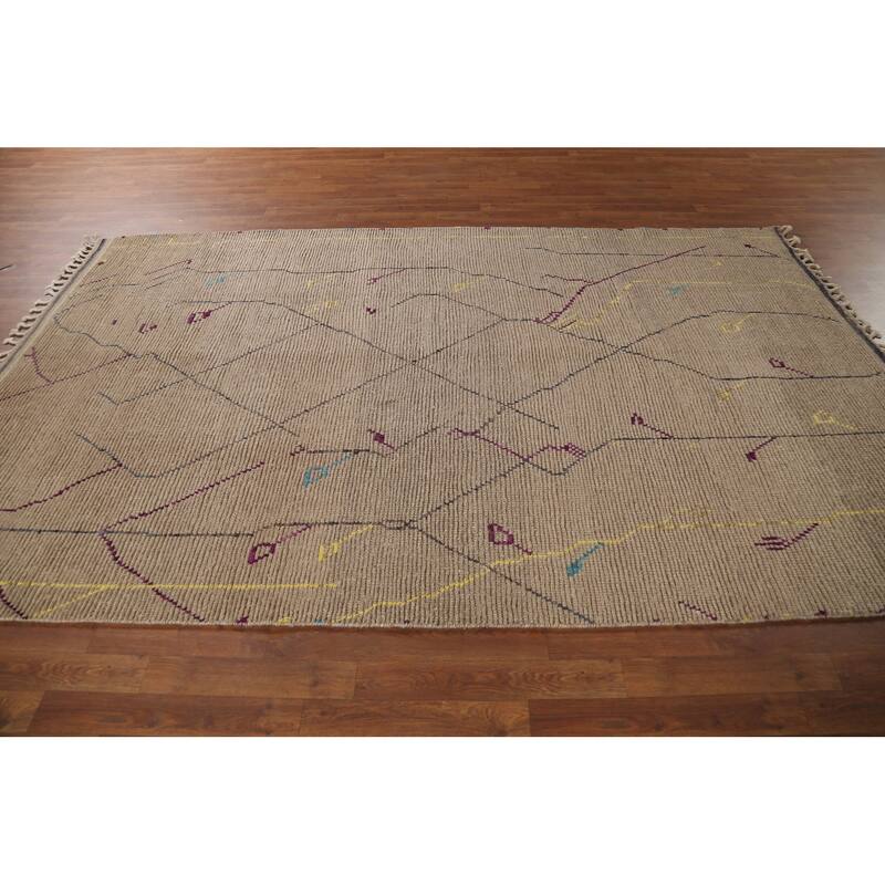 Abstract Moroccan Area Rug Hand-Knotted Wool Carpet - 6'0"x 9'10"
