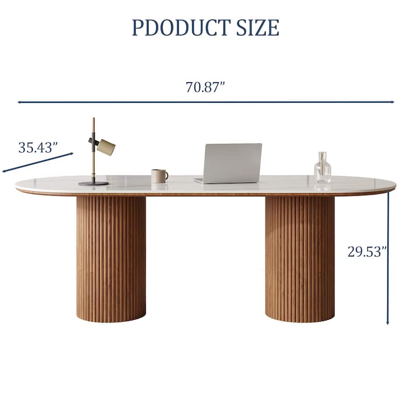 71" Modern Oval Writing Desk,Glossy White Office Table,with Double Solid Wood Legs, 3 Colors Optional