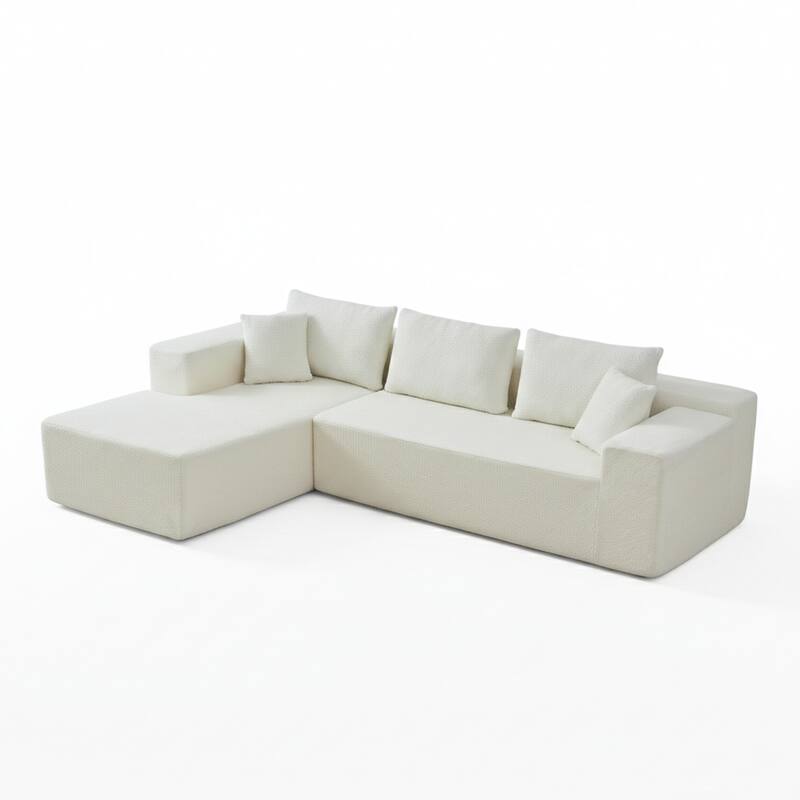 103.5" L-Shaped Modern High-Density Sponge Lambswool Upholstered Modular Sectional Sofa with Pillows