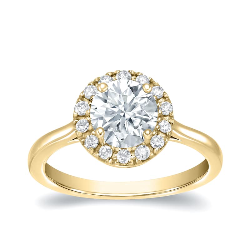 Auriya 14k Gold 1 1/5ctw Halo Moissanite Engagement Ring - Yellow - 6.5
