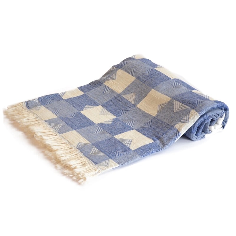 Throw Blanket Elba Cotton 52" x 66" Lightweight Navy Gray Black Beige - Navy