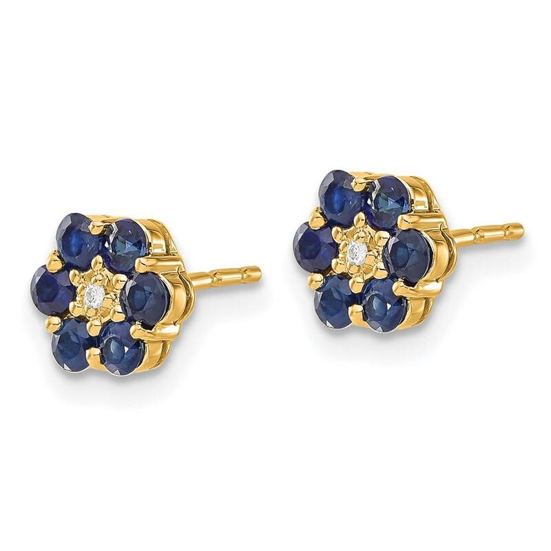 Curata 14k and Rhodium Sapphire And Diamond Post Earrings - 6x6mm Wide