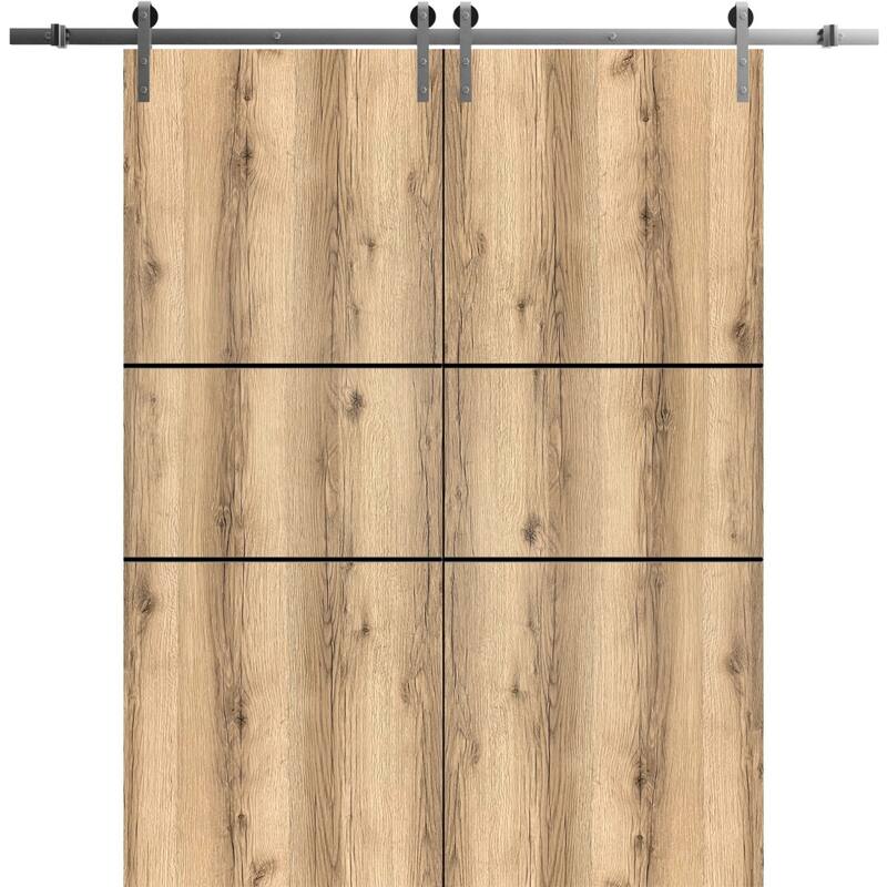 Sturdy Double Barn Door 36 x 80 with Planum 0014 Oak with 13FT - 64" x 96" ( 2* 32x96)