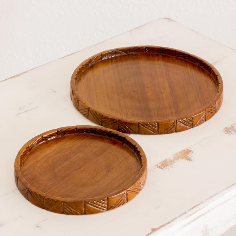 Novica Handmade Natural Circles Wood Trays (Pair)