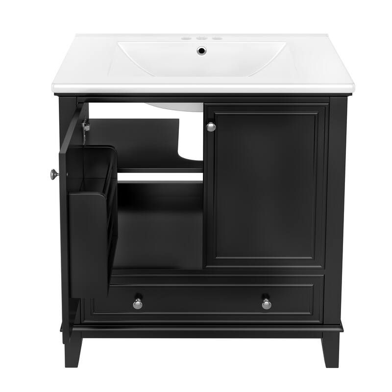 30" Bathroom Vanity with Sink Combo, Multi-functional Bathroom Cabinet with Doors and Drawer, Solid Frame and MDF Board
