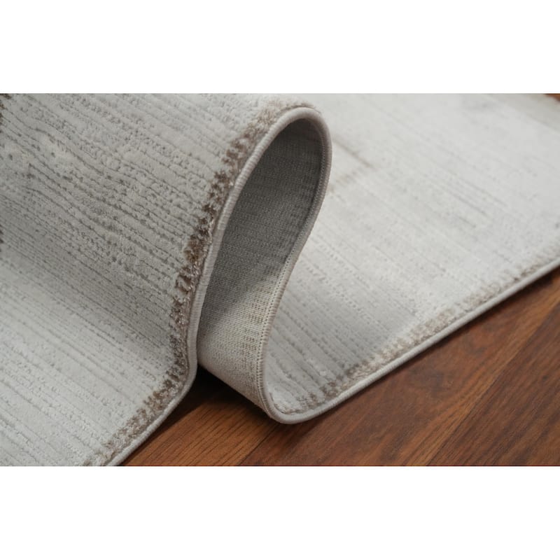 Machine Made Oriental Polyester Carpet Modern Modern Greys & Charcoal Modern Area Rug - 7' 5'' X 5' 2''