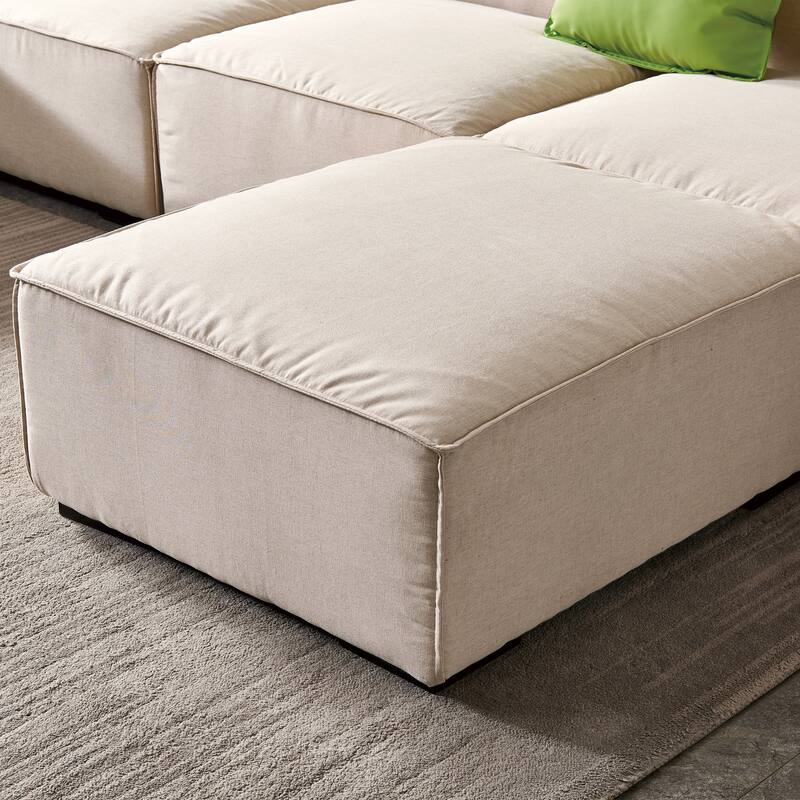 U Shape Modular Sectional Sofa with Reversible Ottoman & 2 Pillows