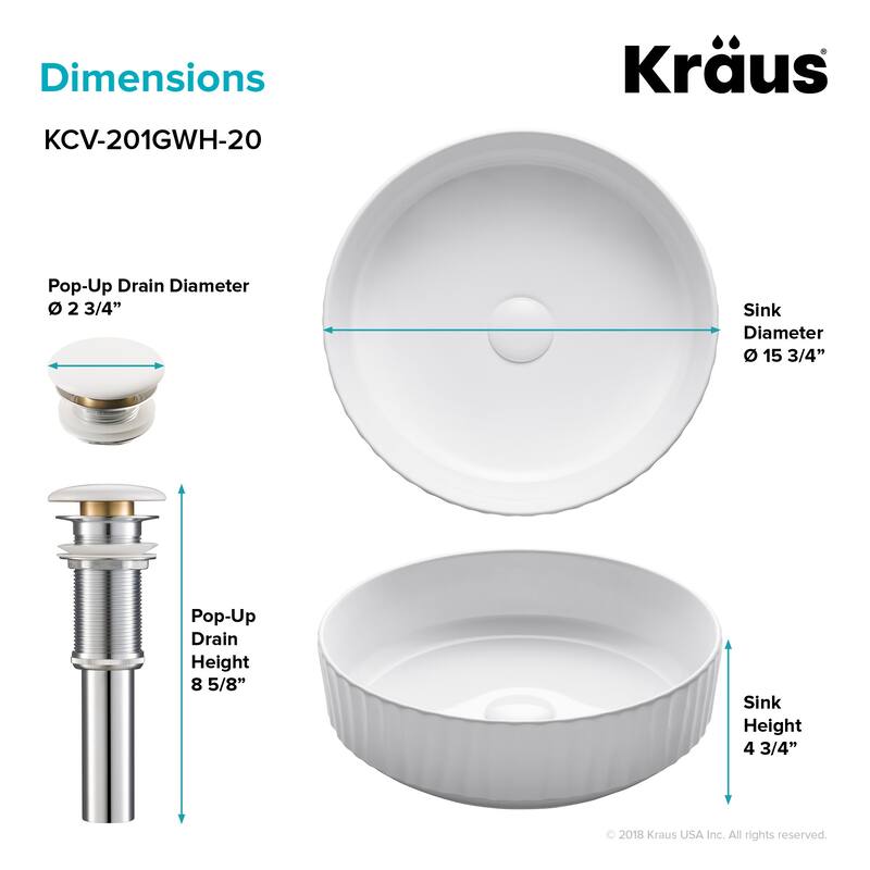 Kraus Viva 15-3/4" Circular Vitreous China Vessel Bathroom Sink with