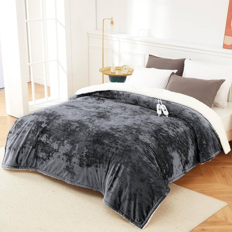 Grey Electric Heated Throw Blanket with 4 Heat Levels, Machine Washable - 84"x90"